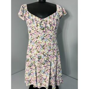 Fairy Babydoll Flutter Mini Dress Pastel Floral Short Sleeve Stretch Size M